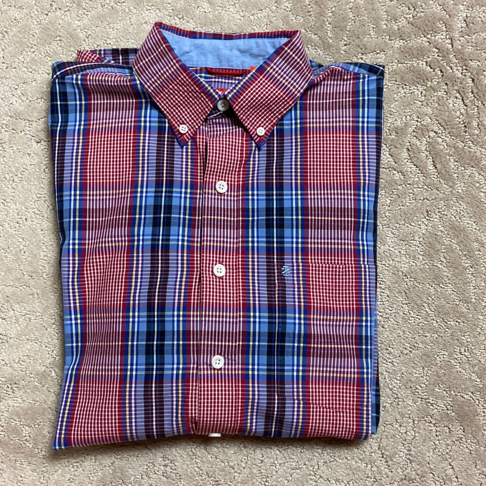 Izod plaid button down dress shirt size L